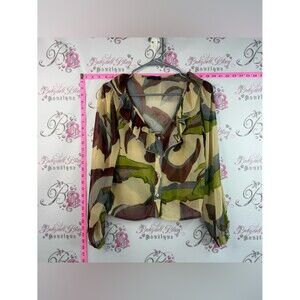 Magari long sleeve top green Sheer Ruffle Button-Front Blouse Green Color way